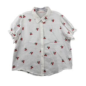 Mi Ami Francescas White Cherry Print Cotton Gauze Button Down Shirt XL